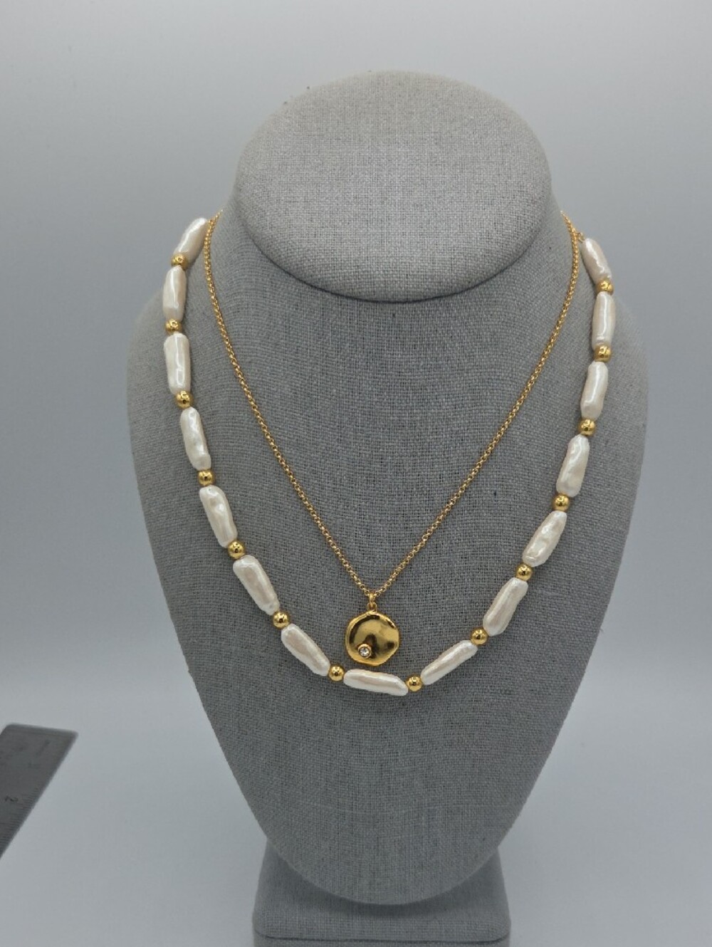 5 for $25! J. Crew Gold Tone White Pearl Layered Necklace Set Of 2 - Picture 2 of 5